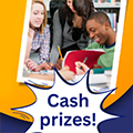 National Essay Contest for High School Students Ages 16-18. Speaking Up About Mental Health. Cash prizes! Entries due January 16, 2024. A high school student in a wheelchair using her laptop. Three teens collaborating on a writing project.